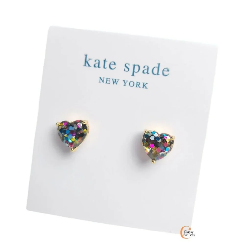 Kate Spade My Love Glitter Heart Stud Earrings - Multi-Color with Dust Bag - Picture 1 of 9